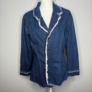 Mark Alan Blue‎ Demin jacket Blazer with fringe lining outside -cp
